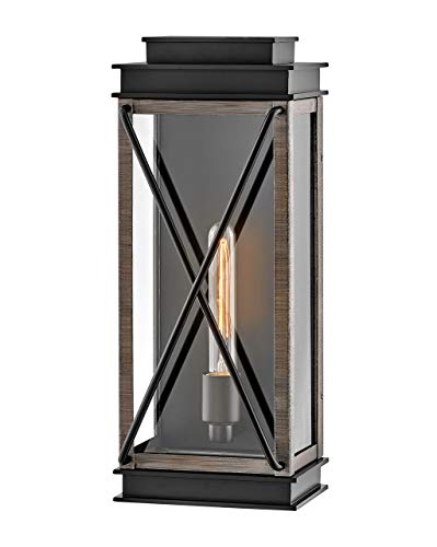 Hinkley Montecito Medium Outdoor Wall Mount Lantern, Black & Driftwood Gray