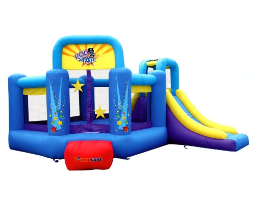 Bounceland Pop Star Inflatable Bounce House with Slide and Basketball Hoop Blue