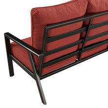 Oakland Living Black Aluminum Patio Deep Seating Outdoor Two Seater Loveseat with Red Cushions