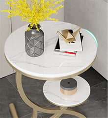 POLGDW Rock Slab Side Table Fashion Round Living Room Small Coffee Table Balcony Small Round Table Sofa Coffee Table Corner Table(Svart,60 * 60cm)