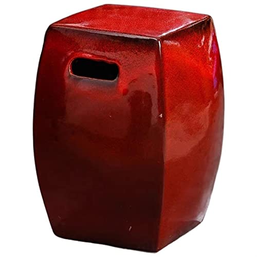 Ceramic Drum Table,Ceramic Drum Stool,Decorative Ceramic Garden Stool, Kiln Green Six-Sided Hollow Shoe Changing Stool Drum Stool, Suitable for Outdoor Garden,(Kiln Red)