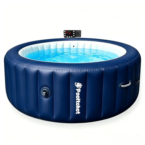 POOLTOHOT Inflatable Hot Tub 71" x 28", Portable Hot Tubs Built-in Heat Pump and 6-Color Lights for 2-4 Person, Blow Up Outdoor Hot Tubs with 143 Soothing Air Jets and Filter System for SPA