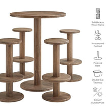 Modway Neo Round Wood Patio Bar Table and Stools Set in Cocoa Brown - 5-Piece Indoor/Outdoor Modern High Top Bar Set for Patio Or Kitchen