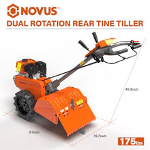 NOVUS Dual Direction Rear Tine Tiller, 212CC 4 Cycle Gas Engine, Independent Control Panel, Counter-Rotating Tines, Instant Reverse Power Tiller, 17 Inch Gas Tiller for Home Gardens and Farms