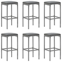 WXGTBKPR 7 Piece Patio Bar Set with Cushions, Outdoor PE Rattan Bar Table and 6 Stools, Weather-Resistant Garden Pub Set with Tempered Glass Top, Grey
