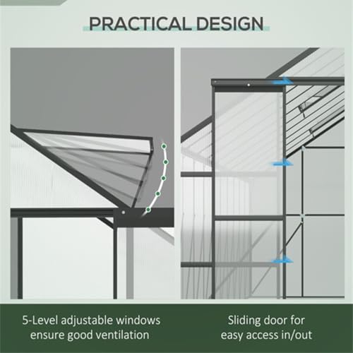 Walk-in Greenhouse, Outdoor Greenhouse with Adjustable Roof Vents, Sliding Door for Backyard, Patio, Garden