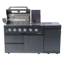 Deluxe Stainless Steel Propane Gas Grill, Outdoor BBQ Grill with Side Burner & Rotisserie Kit, Multi-Burner Cooking Kitchen Islands with Granite Countertops for Backyard Patio Entertaining