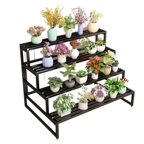 Plant Stand Plant Stand Corner Rectangle Plant Shelf 4-Tier Metal Ladder Shelf Floor Standing Flower Pot Rack Black Flower Rack Garden Flower Display Shelf Large Capacity Flower Pot Stand for Balcony