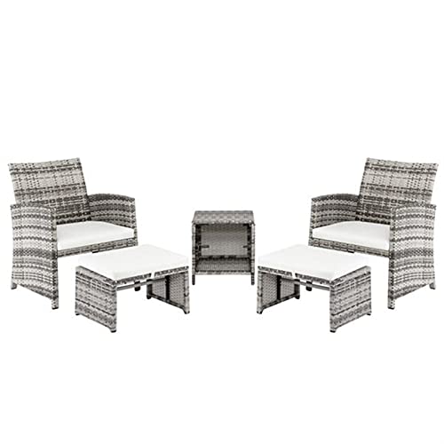 DUYHBAWRS 5pcs 2 Chairs Footstools 1 Coffee Table Combination Sofa Gray Gradien for Your Front or Backyard Patio Furniture