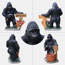 Outdoor Gorilla Garden Statue Flower Planter Urns with Welcome Sign, Resin Animal Yard Sculpture, Patio Porch Lawn Entryway Backyard Ornament for Courtyard Walkway Landscape Decor (Standing Gorilla)