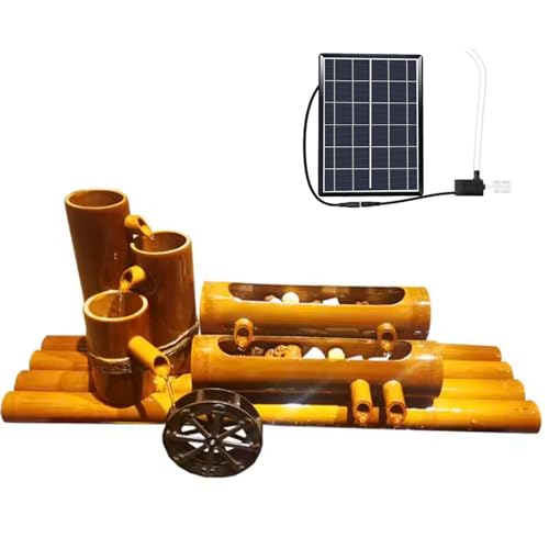 GenSDH Bamboo Feng Shui Water Fountain, Solar Zen Garden Water Fountain, Hidden Water Inlet, Garden Aquarium Waterscape for Indoor and Outdoor Use, 60Cm,70cm
