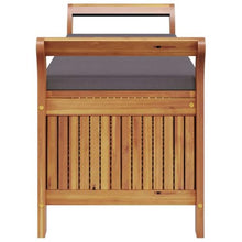 HKTMGDNG 2-Seat Acacia Wood Garden Storage Bench with Dark Grey Cushion