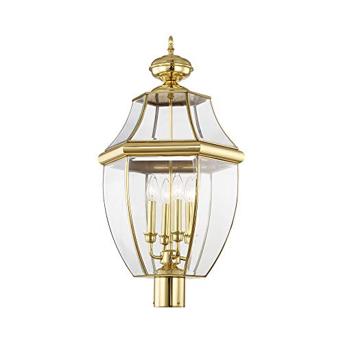Livex Outdoor Post Light with Clear Beveled Glass Shades Polished Brass