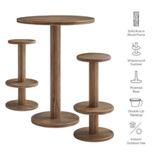 Modway Neo Round Wood Patio Bar Table and Stools Set in Cocoa Brown - 3-Piece Indoor/Outdoor Modern High Top Bar Set for Patio Or Kitchen