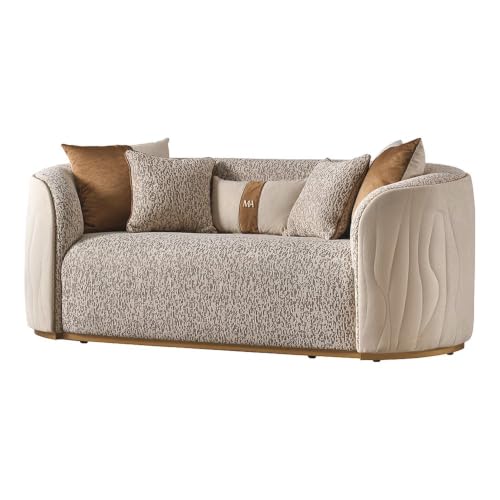 Michael Amini Gineverra Boucle 2-Seater Loveseat - Biscotti/Ivory Gold