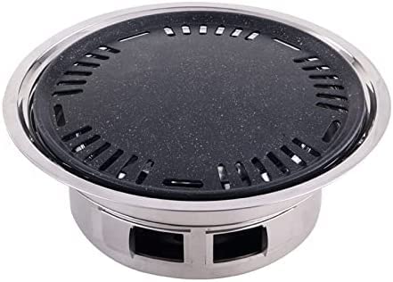 Stainless Steel Barbecue Grill, Iron Plate Barbecue, Fast Heating, NonStick, Convenient Household Round Small Barbecue Grill, Outdoor Cooking,A,40CM (B 40 cm)