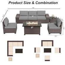 ALAULM 7 Pieces Patio Furniture Set with Fire Pit Table 55000BTU, Oversized Seat/Armrest and High Back Wicker Conversation Set with Thick Cushion for Backyard, Garden, Black