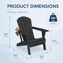 Patio Kingdom Folding Adirondack Chairs Set of 4 with Cup Holders, Heavy-Duty HDPE Plastic Outdoor Chairs, All-Weather Resistant Patio Conversation Set for Backyard, Deck, Fire Pit, Black