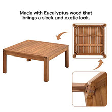AOCHUANG Eucalyptus Wood 4 Piece Sectional Sofa Set Coffee Table Removable Cushion,Patio Seating Group L Shape Corner Garden Backyard Poolside (Natural Wood+Gray), 58.7inch x 27.6inch 25.1inch(L W H)
