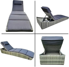 BTEXPERT Set of 2, Foldable Outdoor Chaise Pool Lounge Chairs Folding Wicker Rattan Sun Bed Patio Couch Reclining Lounger Adjustable Padded Backrest Pillow Assembled - Grey - Two