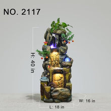 Rustic Rock Water Fountain with LED Lights and Planter Accents – Indoor/Outdoor Cascading Waterfall Feature for Home or Garden Decor(2117)