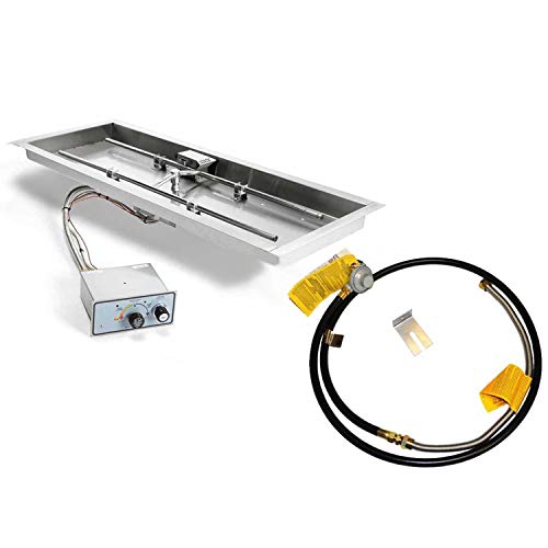 HPC Fire Push Button Flame Sensing Gas Fire Pit Kit, 30x12-Inch Pan 24x6-Inch Burner, Propane for Small Tank (TOR-FPPK30X12-H-FLEX-LP-ST)