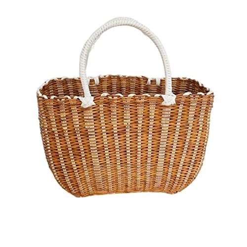 LSSOAZZVVN Small Picnic Basket Handmade Wicker Shopping Basket Home Vegetable Fruit Packing Picnic Storage Basket Garden Imitating Rattan Woven Flower Basket (Color : 1) (1)