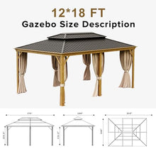 12x18ft Hardtop Gazebo, Wooden Finish Coated Aluminum Frame Canopy with Galvanized Steel Double Roof, Outdoor Permanent Metal Pavilion with Curtains & Netting for Garden, Brown (Wooden 12x18 Ft)