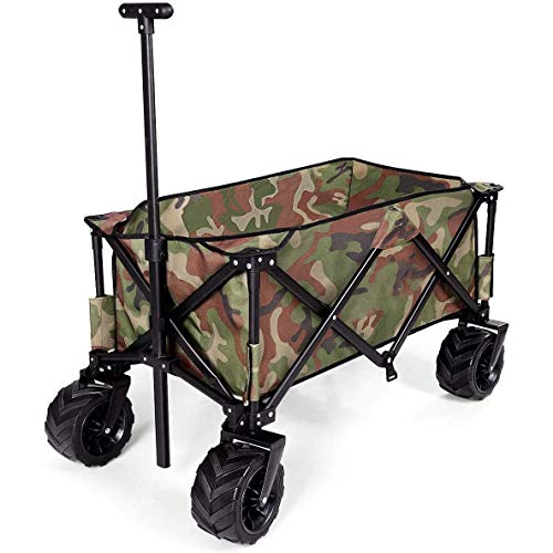 Collapsible Wagon Cart, 4 Wheel Folding Utility Garden Lawn Outdoor Camping Cart Heavy Duty Steel Frame Utility Trolley with Push Bar (B) (B)