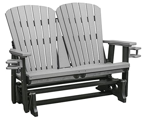 American Furniture Classics OS Home and Office Model 420LGB Dual Fan Back Glider in Light Grey with a Black Base, Made in the USA and Constructed from High Density Poly Resin