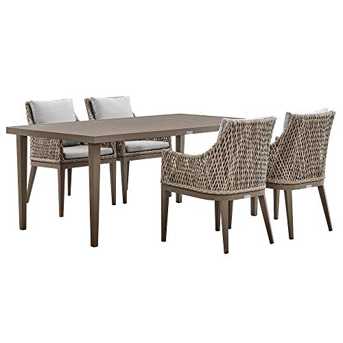 Armen Living Silvana 5 Piece Gray Aluminum Outdoor Dining Set with Gray Fabric