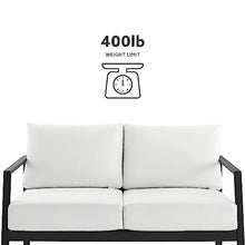 Linon Greyton Aluminum Frame Outdoor Loveseat with Removable Cushions Black & White