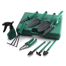 Feilx Garden Tools Set, 10 Pieces Gardening Tools with, Trowel Rake Weeder Pruner Shears Sprayer, Garden Hand Tools with Carrying Case Gardening Gifts -Gift for Women and Men (Color : Green)