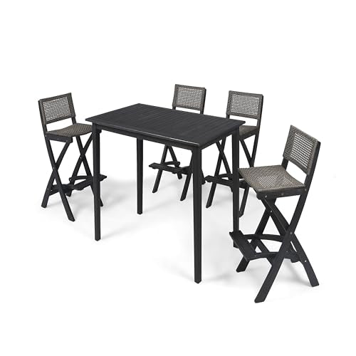 Christopher Knight Home Polaris Outdoor Acacia Wood and Wicker 5 Piece Rectangular Bar Set, 15 "W x 22 "D x 41.75 "H, Dark Gray + Brown