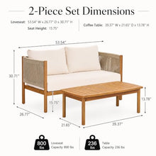 OYEFIT Outdoor Loveseat and Coffee Table Set, Acacia Wood 2-Piece Patio Set