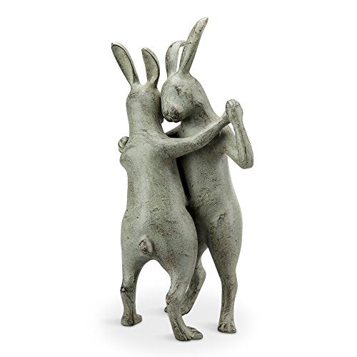 SPI Home First Dance Rabbit Couple Outdoor Aluminum Garden Sculpture 18.5 Inches High Gray
