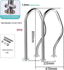 BSNANCA Pool Handrail, 304 Stainless Steel, Silver, Rustproof, Pool Handrails 1PCS/2PCS, Easy to Assemble Pool Railings for Entry The Pool-31.5 X 18.5 Inches (2) ()