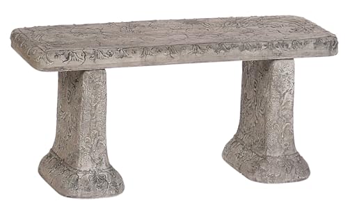 SOLID ROCK STONE WORKS Old World Outdoor Garden Bench 3-Piece Cast Stone Concrete Grey