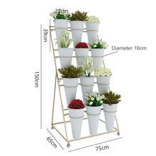 Flower Display stand s with Flower Buckets, Movable Plant Cart Shelf Cut Flowers Container Shelf, Metal Mobile Florist Bouquet stand for Flower Shop, Wrought Ir（Black Frame White Bucket-75×65×150cm）