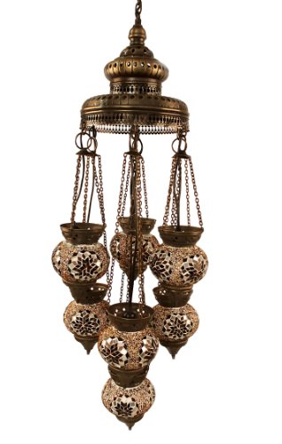 ON Sale Art-Win Lighting P11012-7H 7-Light Brown Handmade Turkish Mosaic Pendant