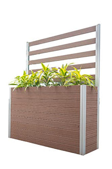 Vita Urbana 16 inch x 56 inch x 33 inch Embossed Vinyl Large Parklette Planter with Trellis, Espresso Brown, Woodgrain, PVC, BPA and Pthalate Free, VT17534