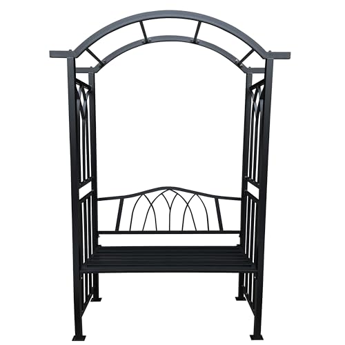 Oakland Living Black Aluminum Garden Arbor Arch with 2-Seater Bench