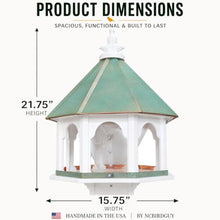 Large Octagon Wild Bird Feeder Solid Cellular PVC Verdigris Copper Roof Made in The USA (SF18V) (White, 4"x4" Mount)