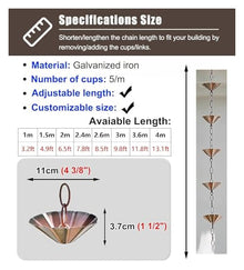XHsghSEG rain Chain, Gutter Downspout Replacement Flower Design Metal Rust Resistant Multiple Sizes(Umbrella,3 m (9.8ft))