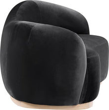 Meridian Furniture 44081Black-L Gustavo Collection Art Deco Loveseat with Luxe Black Velvet 460 GSM, Natural Finish Rubberwood Base, Solid Eucalyptus Wood Frame, 72.5" W x 37" D x 31" H, Black