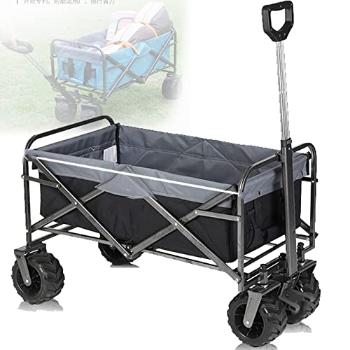 Collapsible Steel Frame Outdoor Utility Wagon, Portable Shopping Carts Wheelbarrow Collapsible Folding Utility Wagon with Removable Fabric Beach Wagon Cart for Outdoors Activities, Camping (Black)