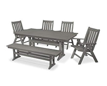 Polywood Vineyard 6-Piece Farmhouse Folding Dining Set with Bench (Slate Grey)