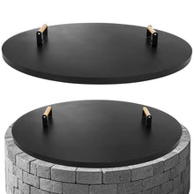 G GOOD GAIN Firepit Lid Round 34 Inch - Rust Resistant Fire Pit Lid Cover with Wooden Handle & Gloves, Fire Pit Snuffer Lid for Courtyards, Patio, Winter Cold Protection. Fits Fire Pits Up to 32"