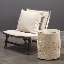 Home Square Oval Corn Straw Rope Glass Side Table in Off White - Set of 2