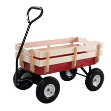Outdoor Garden Cart Heavy Duty Utility Wagon Garden Dump Cart with Removable Wooden Side for Lawn Camping
